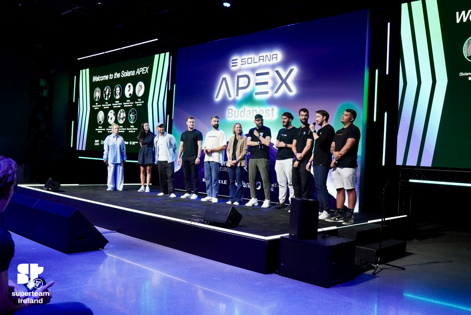 Solana ecosystem leaders welcoming attendees to APEX Budapest